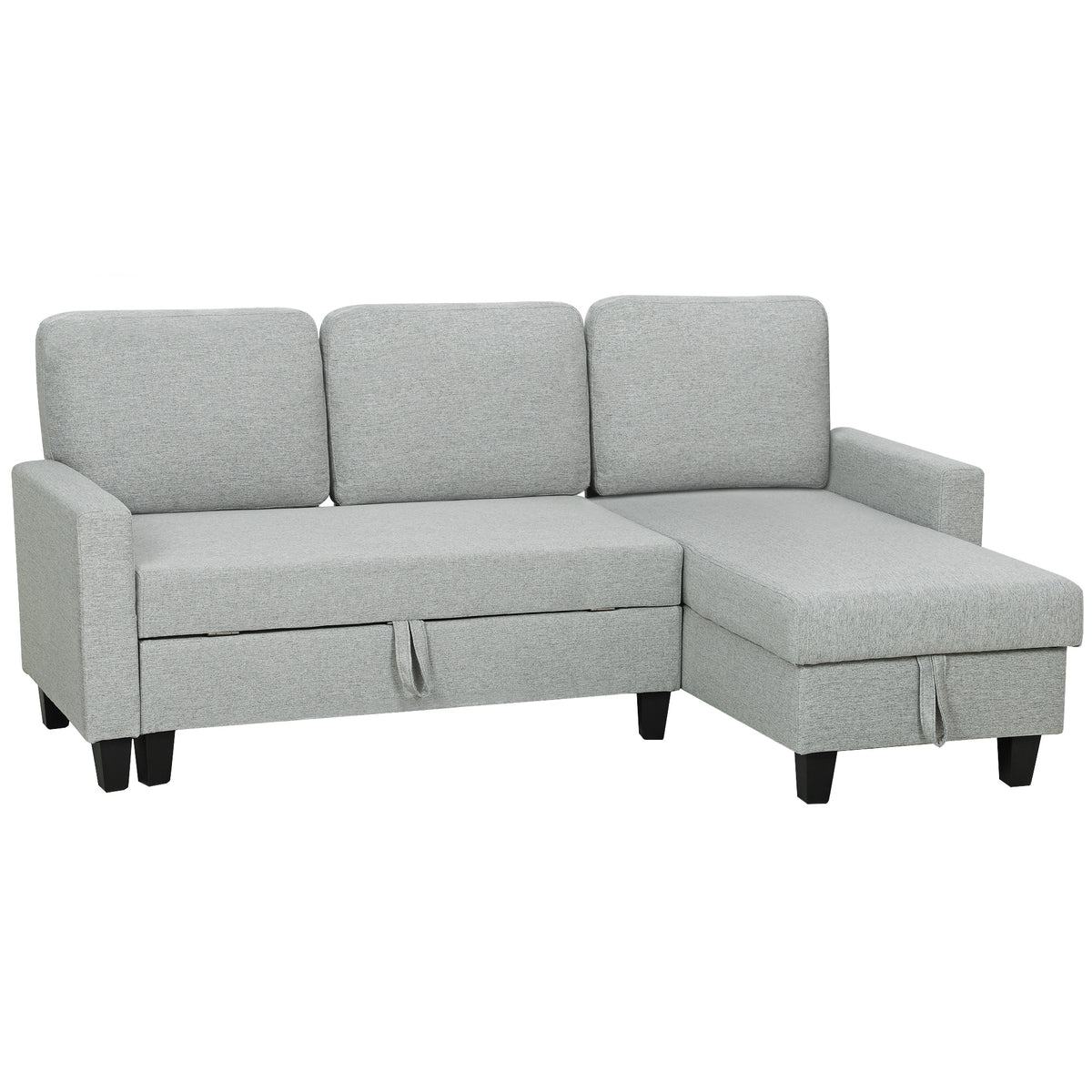 Canapé d'angle convertible réversible, canapé-lit 3 places, méridienne, coffre de rangement, 197lx129x 85cm, gris clair