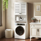 Meuble WC dessus de toilette/machine à laver avec placard à porte double, portes à persiennes, 67x31,5x190cm, blanc