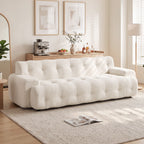 Canapé 3 Places en Chenille 211 cm, Canapé Salon, Assise Profonde, Entièrement Compressé Sans Montage, Crème