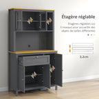 Armoire de cuisine buffet cuisine 5 portes dont 2 portes vitrées et 1 tiroir, 1 niche centrale - hauteur 180 cm gris