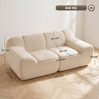 Canapé 2 Places en Chenille, Canapé de Salon 174cm, Assise et Accoudoirs Larges Rembourrés, Entièrement Compressé, Beige