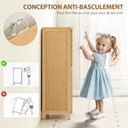 Meuble de rangement salle de bain en bambou avec 2 portes ajourées et 2 compartiments 50 x 29 x 92 cm naturel