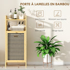 Meuble de rangement en bambou meuble de salle de bain étagère panier à linge basculant 40x30x95cm effet bois naturel