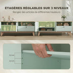 Meuble TV 120 cm, meuble télé pour téléviseur jusqu'à 36 pouces avec 2 portes, tiroir, compartiment ouvert, vert clair