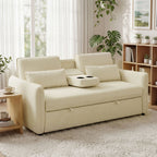 Canapé convertible 2 places 3 en 1, canapé-lit clic clac en chenille avec dossier réglable, porte-gobelets, beige