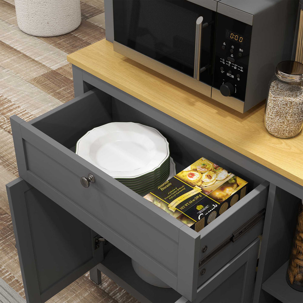 Armoire de cuisine buffet cuisine 5 portes dont 2 portes vitrées et 1 tiroir, 1 niche centrale - hauteur 180 cm gris