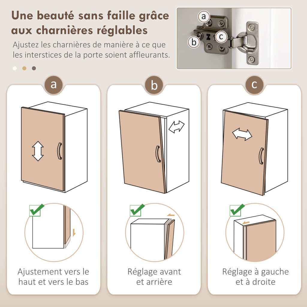 Buffet de cuisine haut 5 portes dont 2 portes vitrées et 1 tiroir, 1 niche centrale - hauteur 180 cm blanc