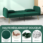 Canapé convertible 2 places canapé-lit canapé clic-clac en tissu velours avec dossier réglable, vert foncé