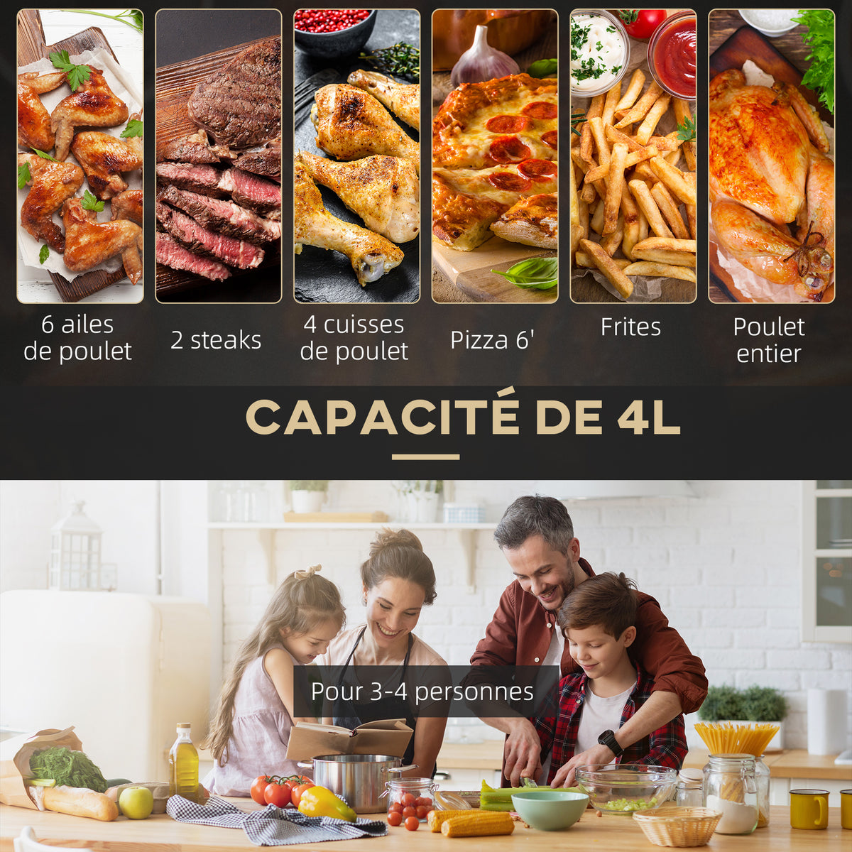 Friteuse sans huile 4 L, air fryer 1300 W 12 programmes, écran tactile, température réglable, panier antiadhésif, noir