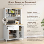 Buffet de cuisine haut 5 portes dont 2 portes vitrées et 1 tiroir, 1 niche centrale - hauteur 180 cm blanc