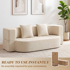 Canapé Convertible 2 Places, Canapé-Lit en Chenille 190cm, Dossier Rabattable, Assise et Accoudoirs Larges, Beige