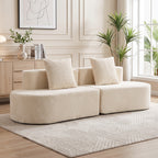Canapé 3 Places Incurvé, Velours Côtelé 245cm, Canapé Salon, Assise Profonde, 2 Coussins, Compressé Sans Montage, Crème