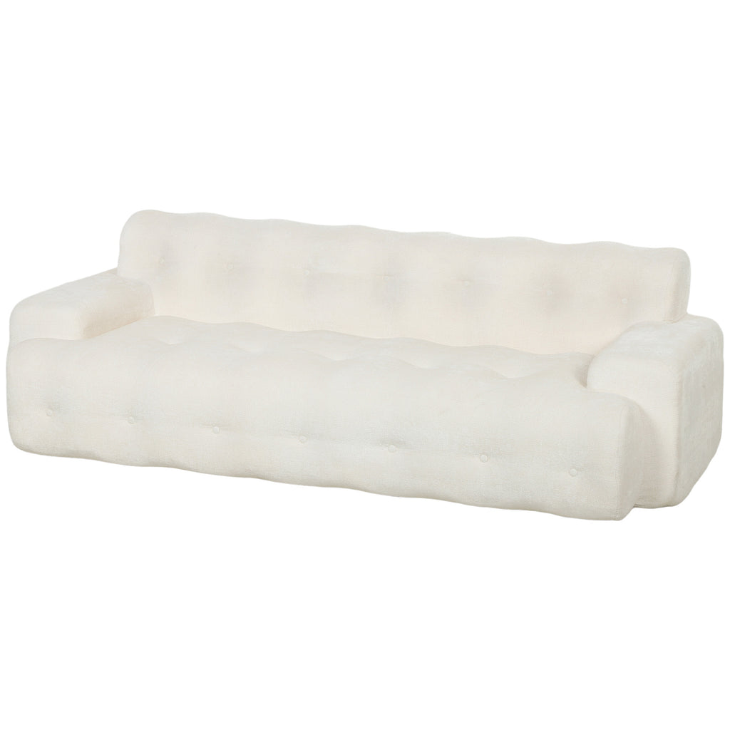 Canapé 3 Places en Chenille 211 cm, Canapé Salon, Assise Profonde, Entièrement Compressé Sans Montage, Crème