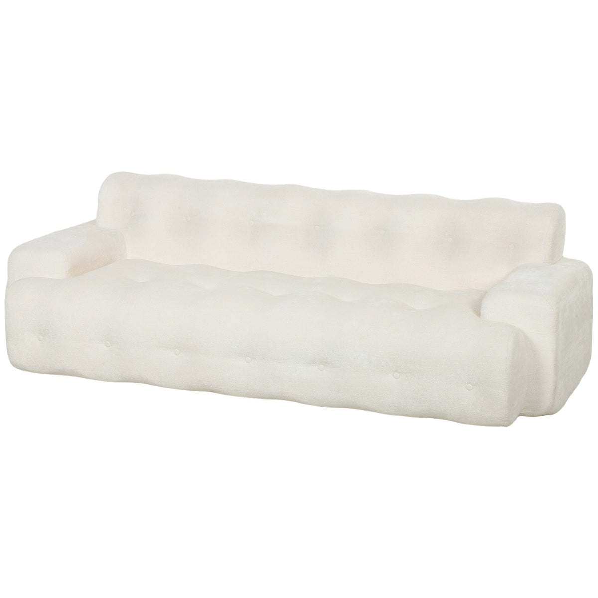 Canapé 3 Places en Chenille 211 cm, Canapé Salon, Assise Profonde, Entièrement Compressé Sans Montage, Crème