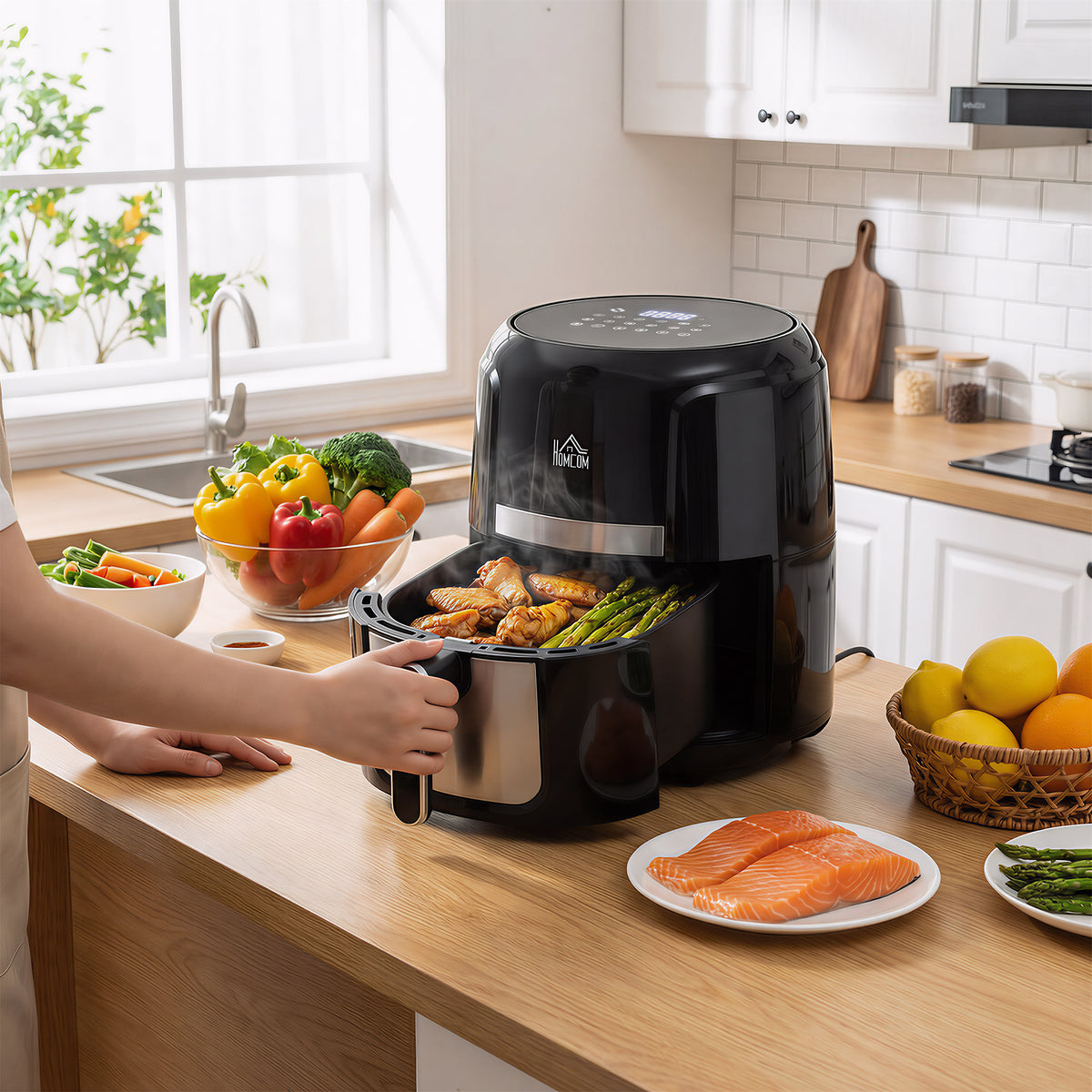 Friteuse sans huile 4 L, air fryer 1300 W 12 programmes, écran tactile, température réglable, panier antiadhésif, noir