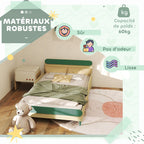 Lit pour enfant lit au sol enfant de 3 à 10 ans avec barrière de sécurité, sommier à lattes inclus, vert