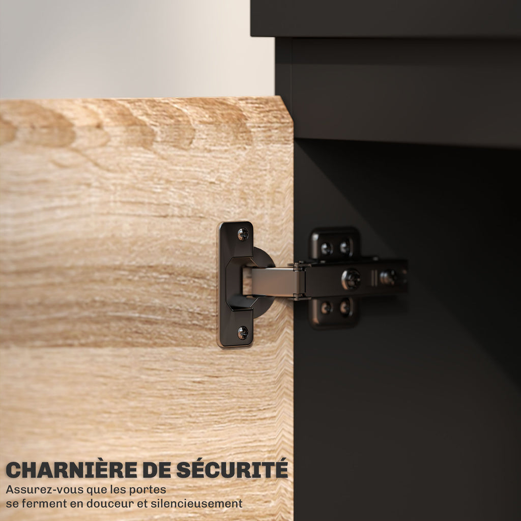 Meuble TV 2 portes pour téléviseurs jusqu'à 60 pouces, meuble télé avec placard et étagère ouverte, noir