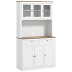 Buffet haut cuisine, armoire de cuisine, 6 portes, 2 tiroirs, plan de travail, étagères réglables, 100x40x180cm, blanc