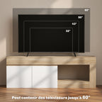 Meuble TV 2 portes pour téléviseurs jusqu'à 60 pouces, meuble télé avec placard et étagère ouverte, effet bois naturel