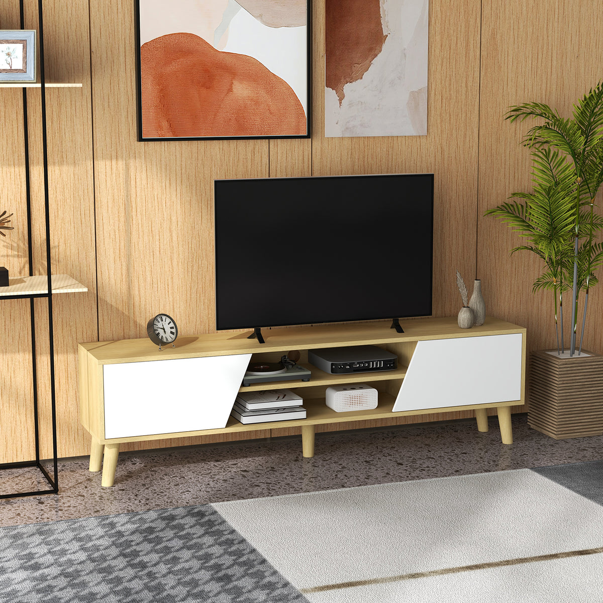 Meuble TV Scandinave 150 cm – 2 Portes, 2 Niches, Passe-Câbles – Pour TV jusqu'à 65"