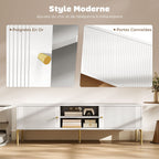 Meuble TV, meuble télé jusqu'à 65 pouces avec 2 portes, 2 compartiments ouverts, pieds en acier, 140x38x45,9cm, blanc