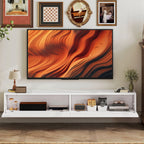Meuble TV suspendu 140cm, meuble télé pour téléviseur 72 pouces, 2 portes rabattables, 140x25x22cm, blanc
