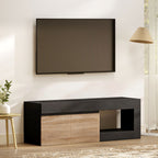 Meuble TV 2 portes pour téléviseurs jusqu'à 60 pouces, meuble télé avec placard et étagère ouverte, noir