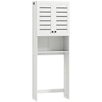 Meuble WC dessus de toilette/machine à laver avec placard à porte double, portes à persiennes, 67x31,5x190cm, blanc
