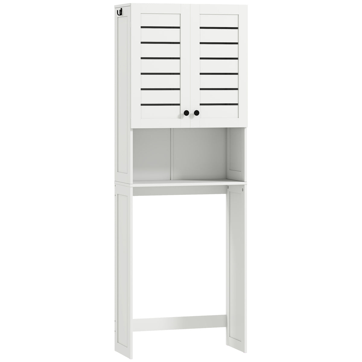 Meuble WC dessus de toilette/machine à laver avec placard à porte double, portes à persiennes, 67x31,5x190cm, blanc