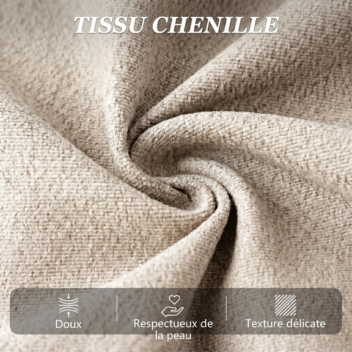 Canapé Convertible 2 Places, Canapé-Lit en Chenille 190cm, Dossier Rabattable, Assise et Accoudoirs Larges, Beige